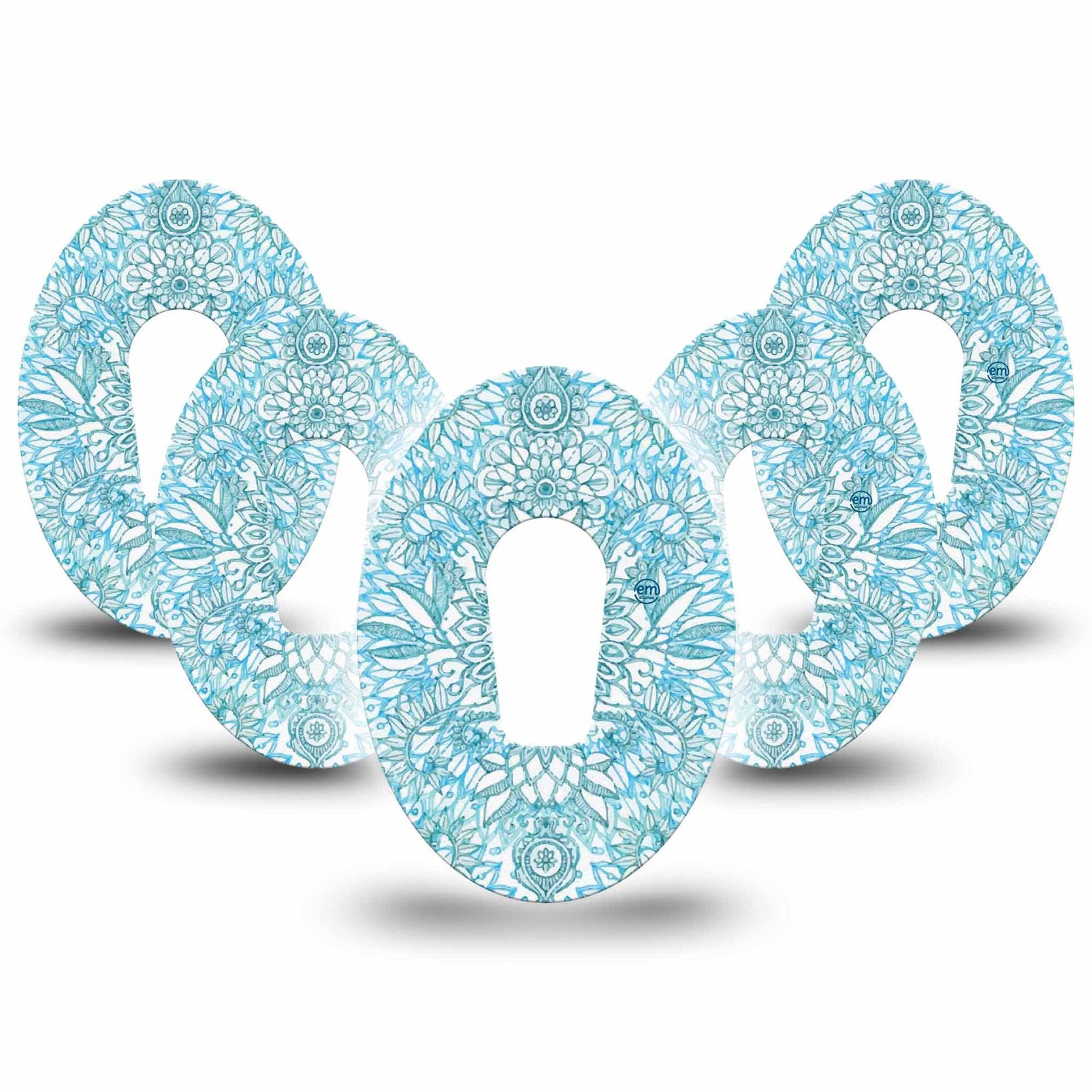 ExpressionMed Aqua Floral Dexcom G6 Tape 5-Pack Tape Oceanic Flowers Adhesive Patch Continuous Glucose Monitor Design