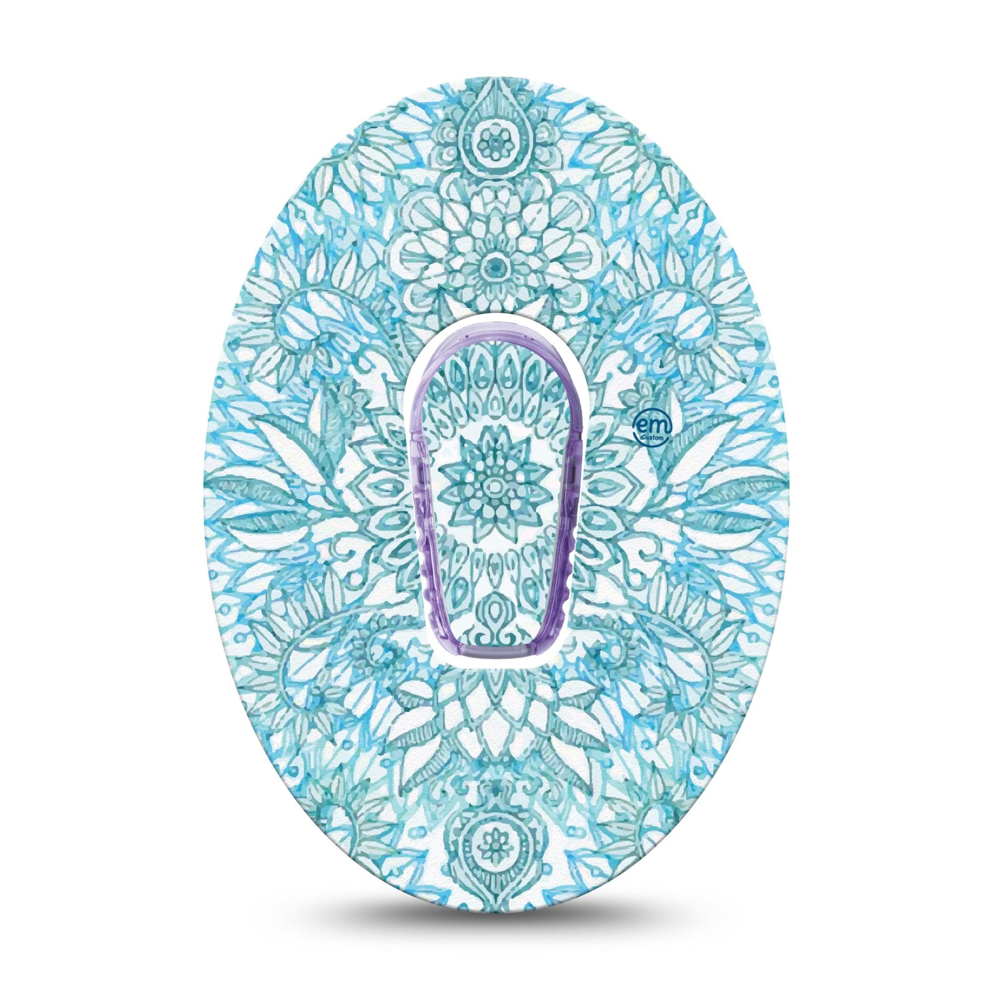 ExpressionMed Aqua Floral Dexcom G6 Tape Single Tape and Single Sticker Floral Pattern Adhesive Patch Continuous Glucose Monitor Design