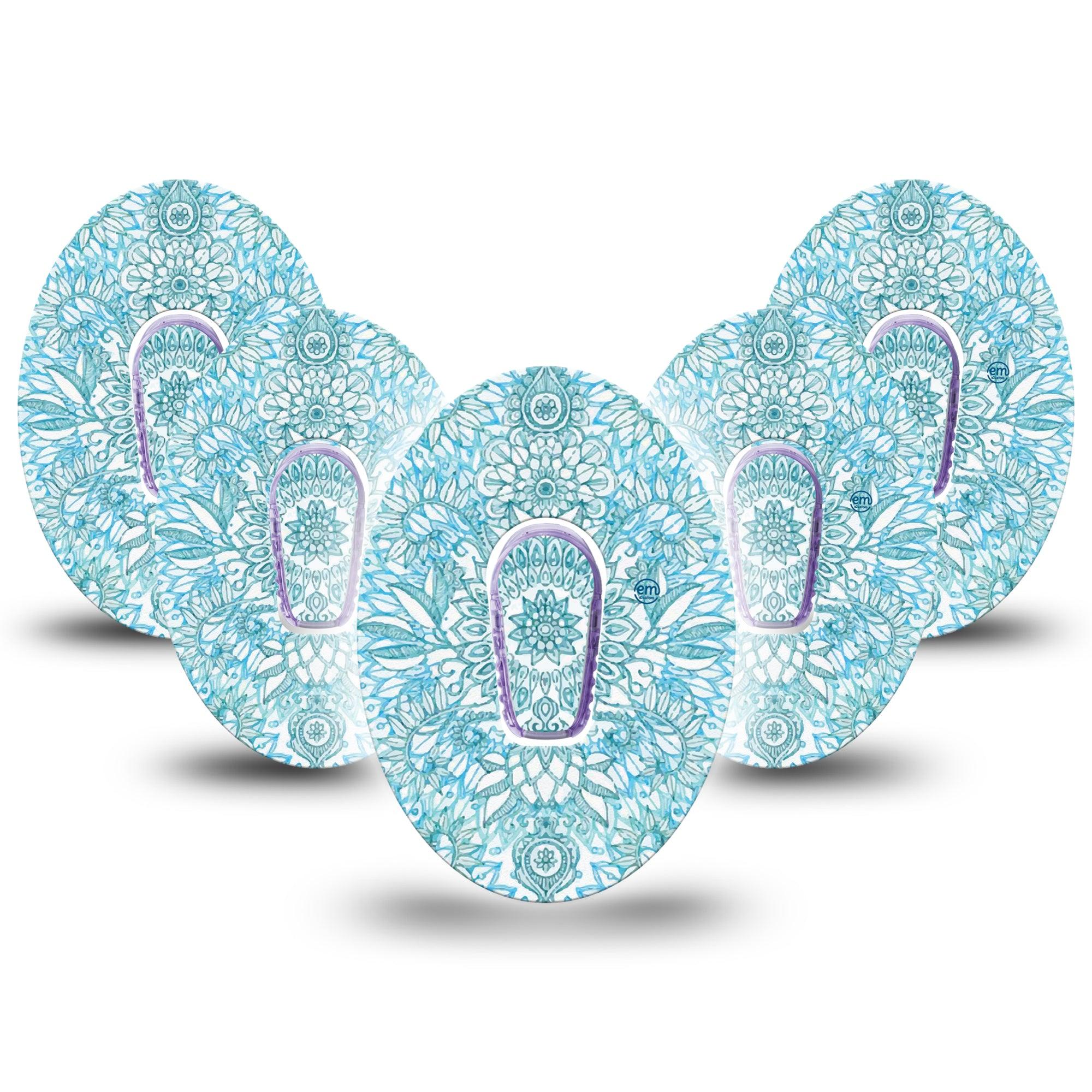 ExpressionMed Aqua Floral Dexcom G6 Tape 5-Pack Tape and 5-Pack Sticker Cool-Toned Flowers Adhesive Patch Continuous Glucose Monitor Design