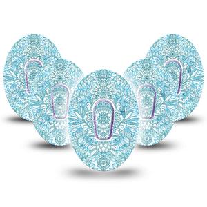 ExpressionMed Aqua Floral Dexcom G6 Tape 5-Pack Tape and 5-Pack Sticker Cool-Toned Flowers Adhesive Patch Continuous Glucose Monitor Design