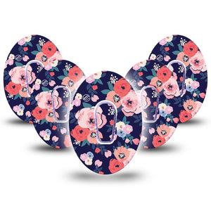 ExpressionMed Painted Flower Variety Dexcom G6 Tape 5-Pack Tape and 5-Pack Sticker Floral Artwork, Plaster Continuous Glucose Monitor Design