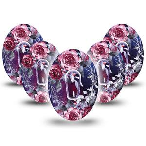 Red and Purple Dark Rose Dexcom G6 CGM Single Tape ExpressionMed 5-Pack with center stickers