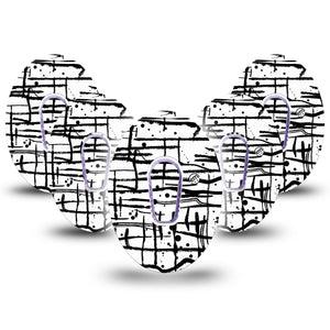 Black and White Drip Dexcom G6 Tape 5-Pack with center stickers