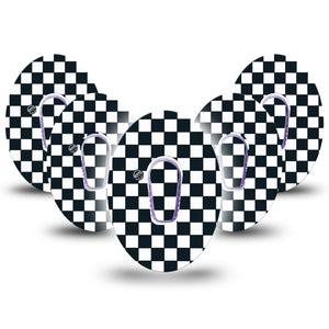 ExpressionMed Checkered Dexcom G6 Tape 5-Pack Tape and 5-Pack Sticker Geometric Pattern, Adhesive Patch Continuous Glucose Monitor Design