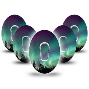 ExpressionMed Northern Lights Dexcom G6 Tape 5-Pack Tape and 5-Pack Sticker Colorful Night Sky, Plaster Continuous Glucose Monitor Design