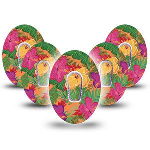 ExpressionMed Bright Hibiscus Dexcom G6 Tape 5-Pack Tape and 5-Pack Sticker Bold Petals, Plaster Continuous Glucose Monitor Design