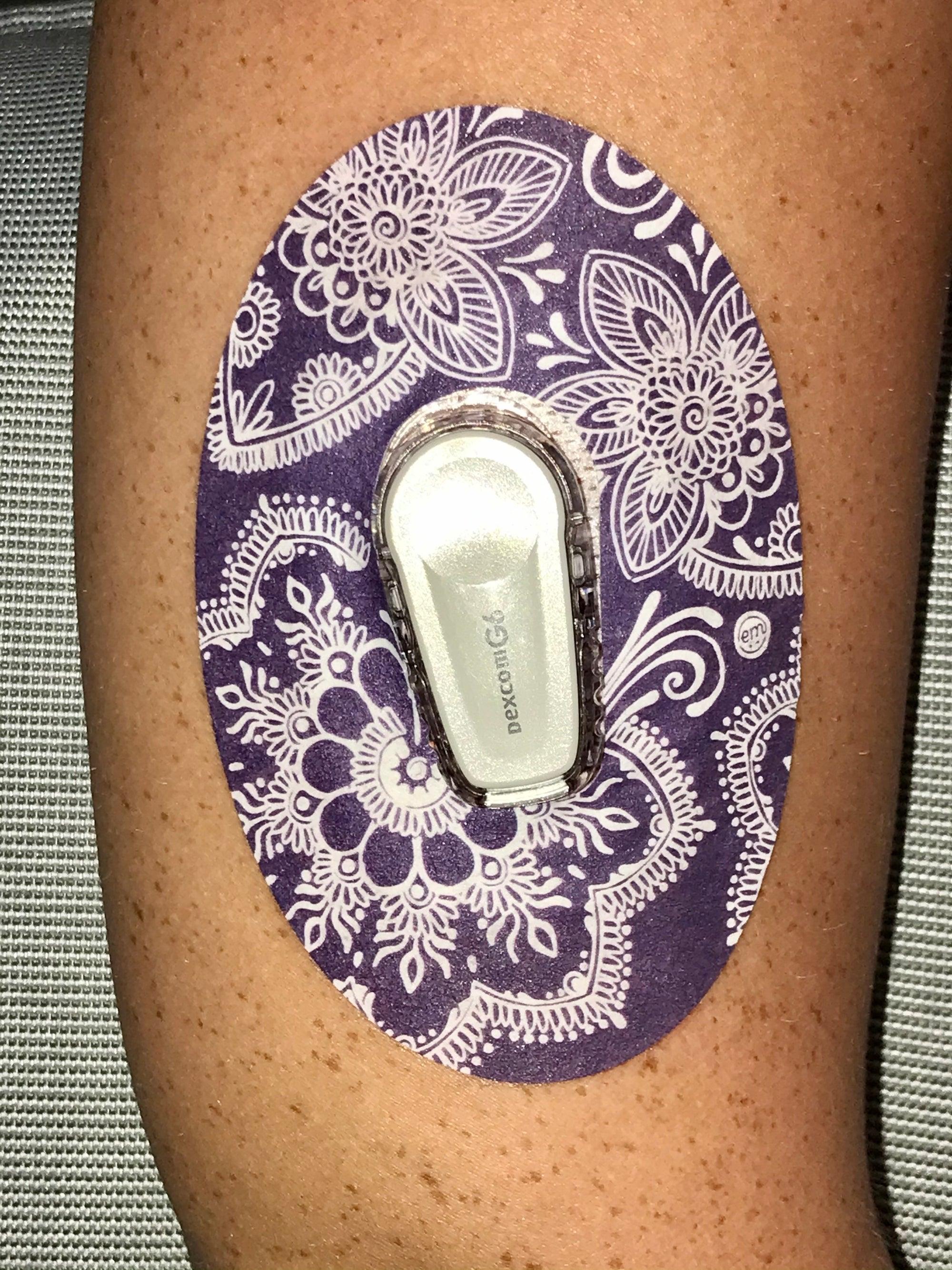 ExpressionMed Power Purples Variety Pack Dexcom G6 Tape, Single Tape, Human Wearing Henna Themed CGM Adhesive Patch Design