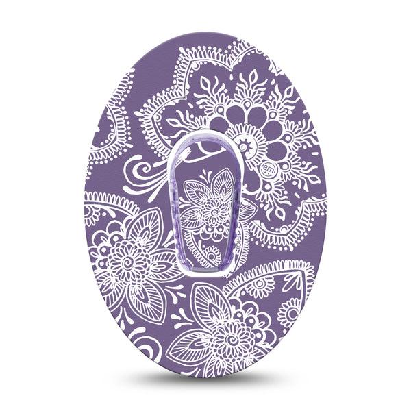 ExpressionMed Purple Henna Dexcom G6 Tape Single Tape and Single Sticker Henna Patterns, Plaster Continuous Glucose Monitor Design