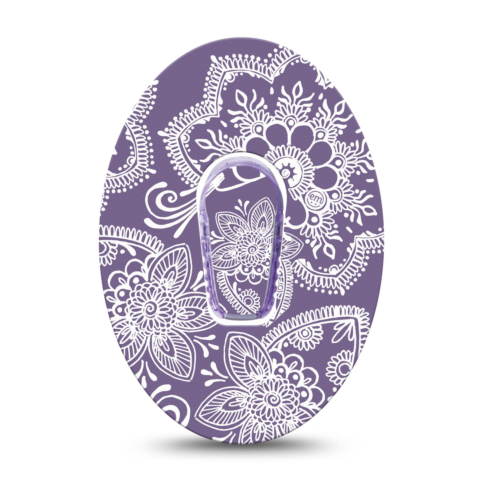 ExpressionMed Purple Henna Dexcom G6 Tape Single Tape and Single Sticker Henna Patterns, Plaster Continuous Glucose Monitor Design