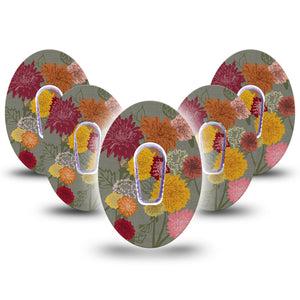 Chrysanthemums Dexcom G6 Tape 5-Pack with center stickers