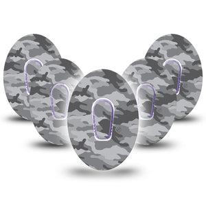 ExpressionMed Gray Camo Dexcom G6 Tape 5-Pack with center stickers