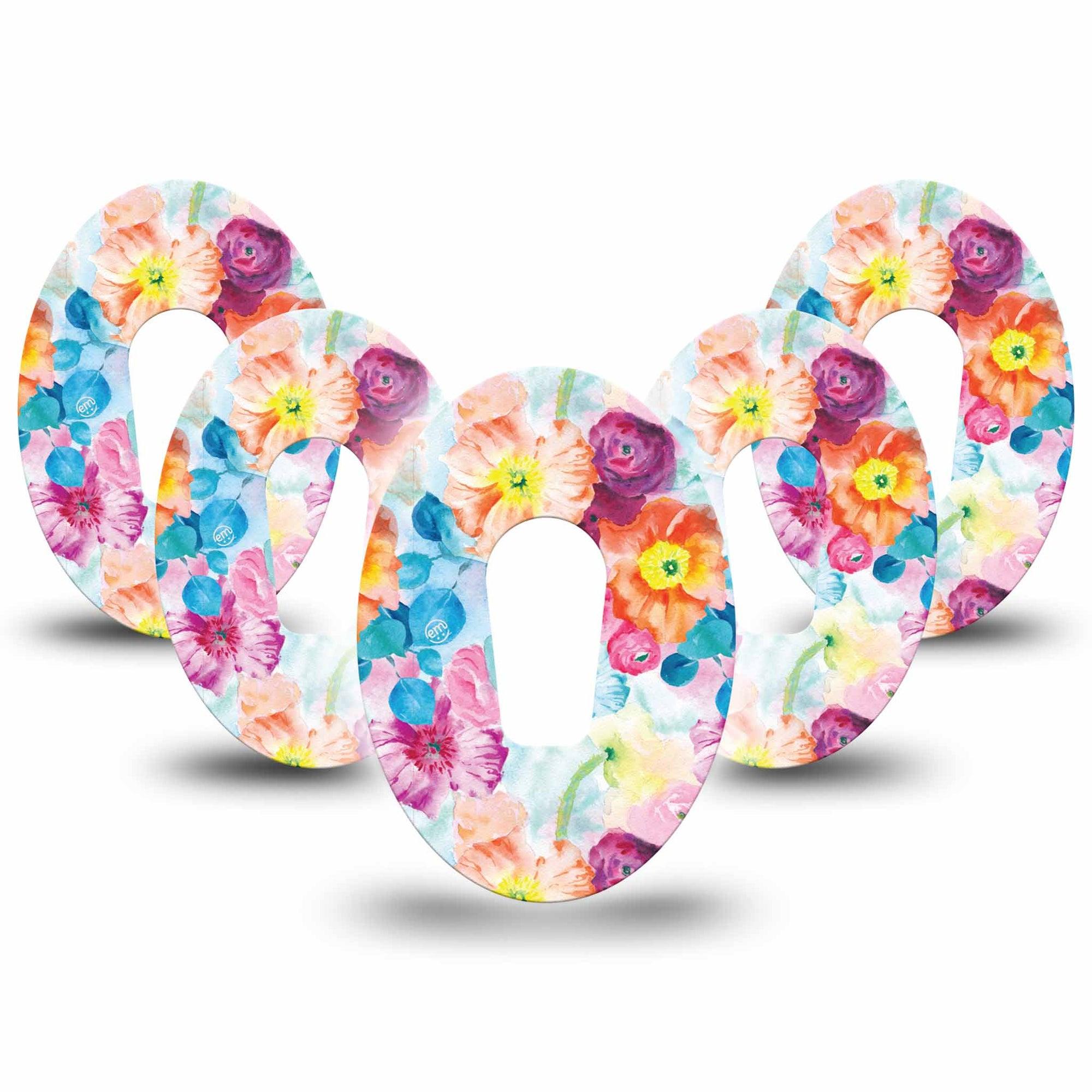 ExpressionMed Watercolor Poppies Dexcom G6 Tape 5-Pack Tape Poppies Alive, Plaster Continuous Glucose Monitor Design