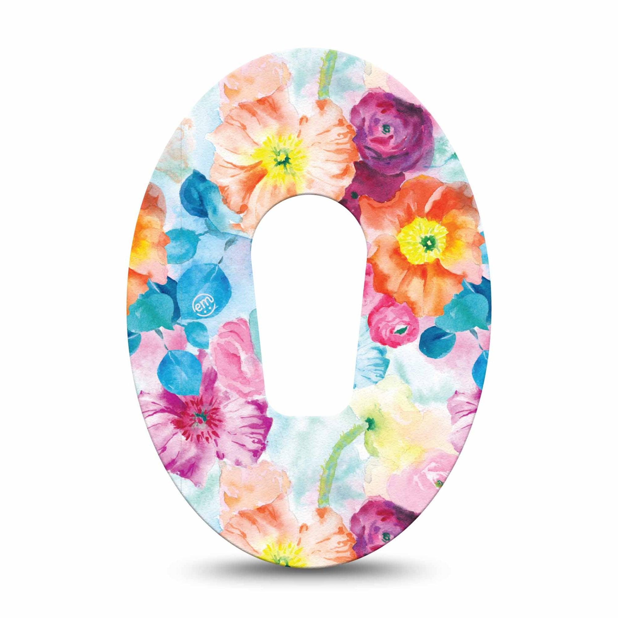 ExpressionMed Watercolor Poppies Dexcom G6 Tape Single Tape Floral Watercolors, Plaster Continuous Glucose Monitor Design
