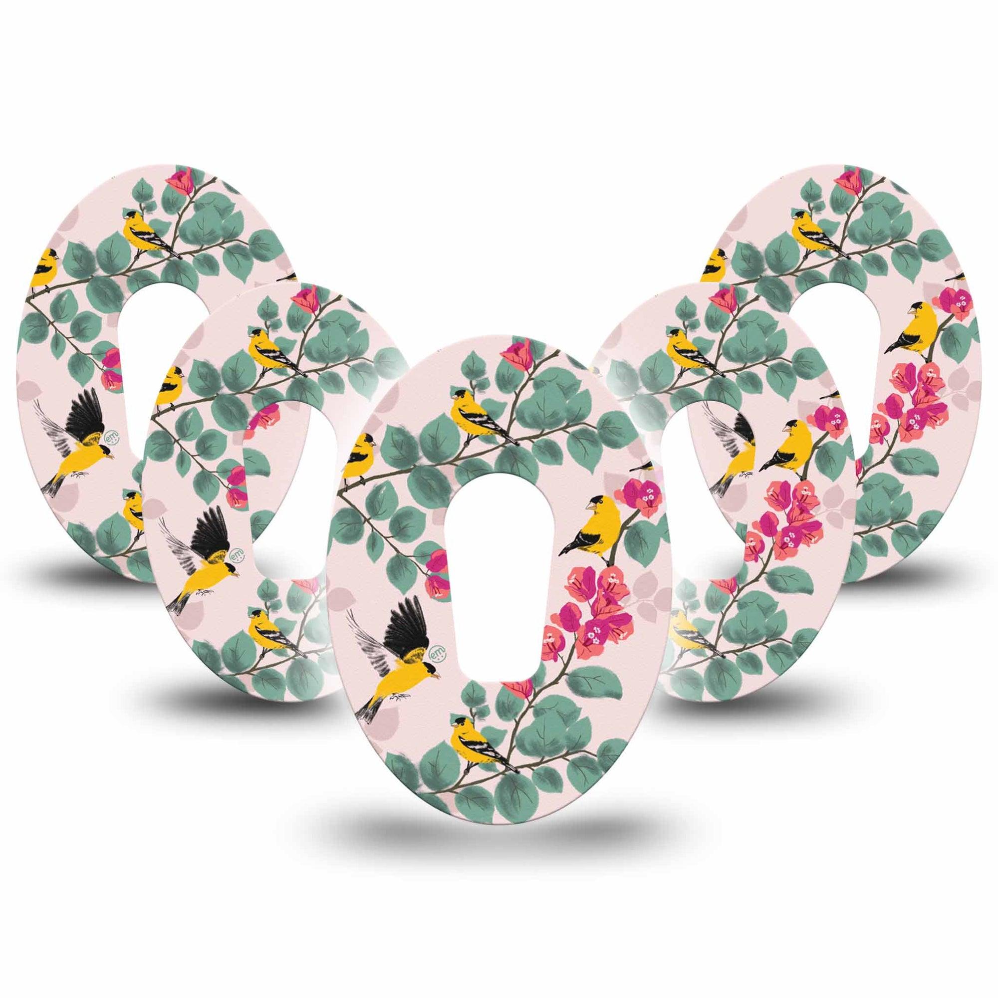 ExpressionMed Yellow Finch  Dexcom G6 Tape 5-Pack Tape Yellow Feathers, Plaster Continuous Glucose Monitor Design