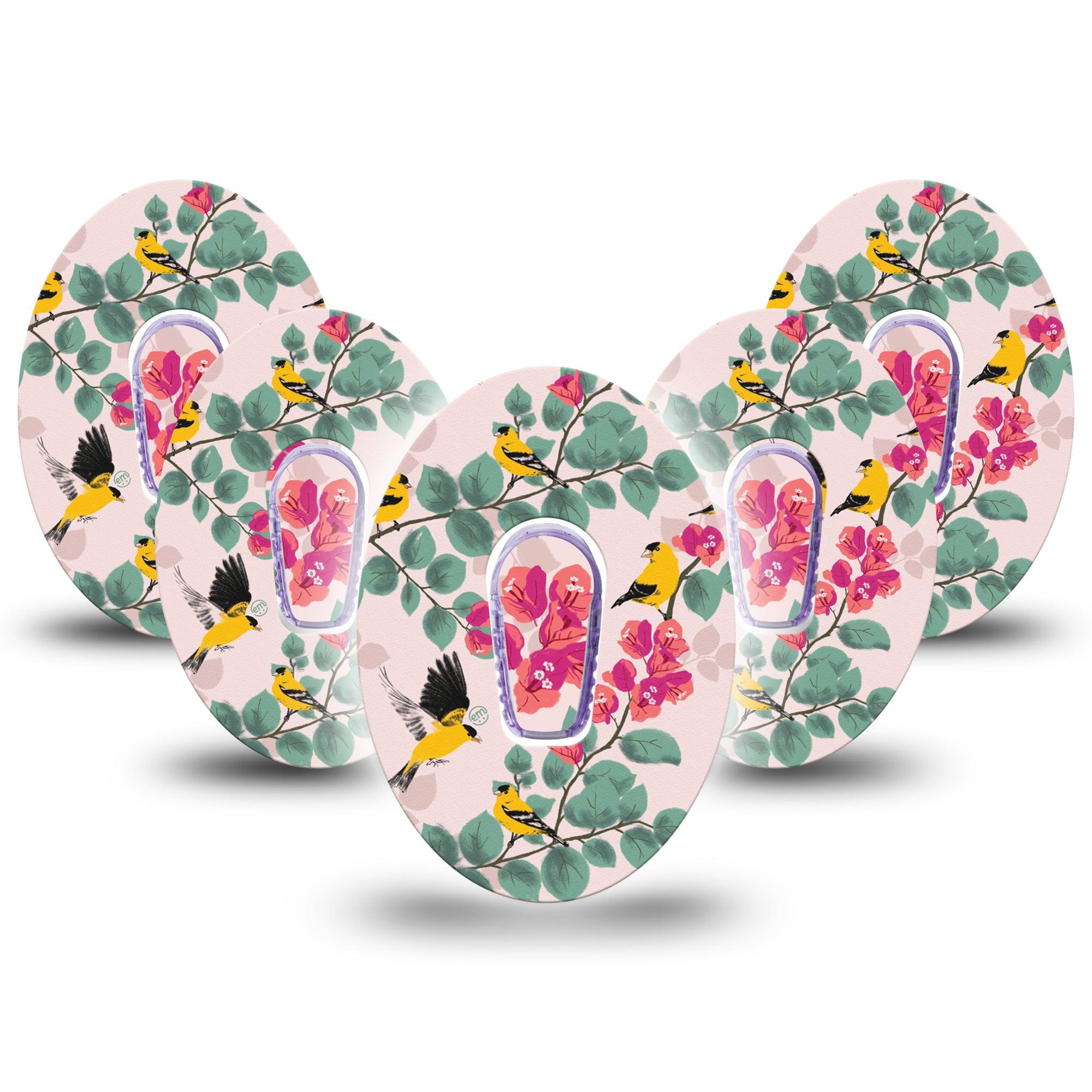 ExpressionMed Yellow Finch  Dexcom G6 Tape 5-Pack Tape + 5-Pack Sticker Yellow Feathers, Plaster Continuous Glucose Monitor Design