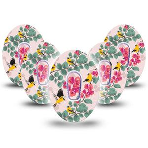ExpressionMed Yellow Finch  Dexcom G6 Tape 5-Pack Tape + 5-Pack Sticker Yellow Feathers, Plaster Continuous Glucose Monitor Design