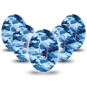 ExpressionMed Blue Camo Dexcom G6 Tape 5-Pack Tape and 5-Pack Sticker Camouflage Design, Plaster Continuous Glucose Monitor Design