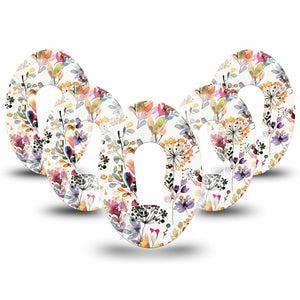 Delicate Grasses Dexcom G6 Overlay Tape, 5-Pack Tapes, Fall Floral CGM Adhesive Design