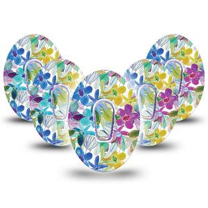 5-Pack Watercolor Floral Dexcom G6 CGM Adhesive Covers Tapes and Stickers