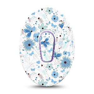 Cute Blue Flowers Girls Dexcom G6 CGM Adhesive Cover with center sticker