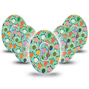 ExpressionMed Sea Turtles Dexcom G6 Tape, 5-Pack Tape + 5-Pack Sticker Colorful Turtle Shells Themed, Plaster Continuous Glucose Monitor Design
