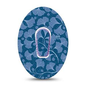 Blue Ginkgo Leaves Dexcom G6 Patch, Single, Blue Floral CGM Tape Design with center sticker