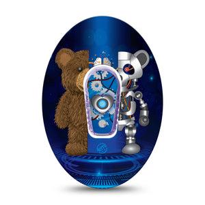 ExpressionMed Robo Teddy Dexcom G6 Patch, Single CGM Tape, Half Teddy Bear, Half Teddy Robot CGM Adhesive Tape Design with center sticker