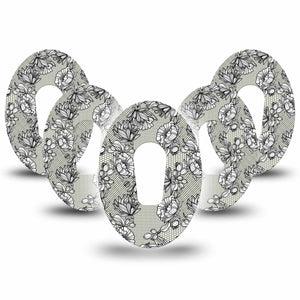 Black Lace Dexcom G6 Patch, 5-pack, floral lace themed cgm adhesive tape design