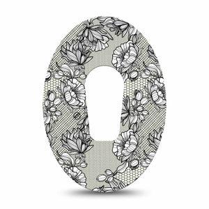 Black Lace Dexcom G6 Patch, single, floral lace themed cgm adhesive tape design