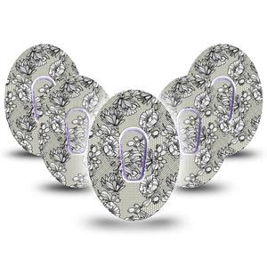 Black Lace Dexcom G6 Patch, 5-pack stickers and tape, floral lace themed cgm adhesive tape design