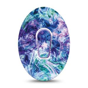 Deep Purple Swirl Dexcom G6 patch, Single Tape, TieDye themed CGM adhesive tape with center sticker