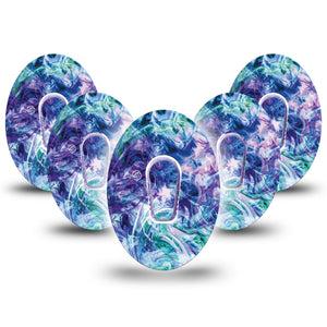 Deep Purple Swirl Dexcom G6 patch, 5-Pack, TieDye themed CGM adhesive tape with center stickers