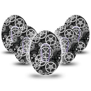 ExpressionMed Mechanisms Dexcom G6 Tape, 5-Pack, Machine Gear Themed Design with center stickers