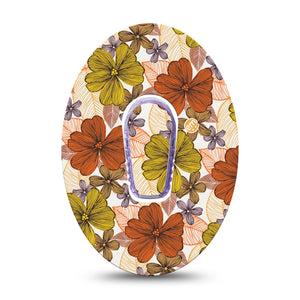 Burnt Orange Floral Dexcom G6 Adhesive, Single Tape and Sticker, Orange and Yellow Floral CGM Design