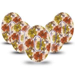Burnt Orange Floral Dexcom G6 Adhesive, 5-Pack Tape and Sticker, Orange and Yellow Floral CGM Design
