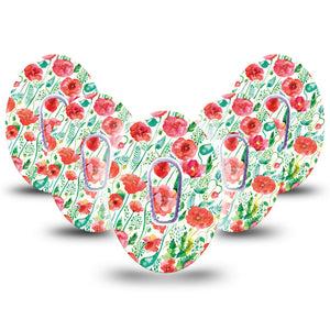 Wild Poppies Dexcom G6 Adhesive Tape, 5-Pack Sticker and 5-Pack Tape, Floral CGM Adhesive Patch Design