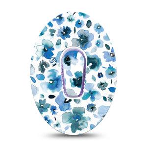Sapphire Petals Dexcom G6 Tape, Single Tape and Single Sticker, Blue Floral CGM Adhesive Patch Design