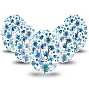 Sapphire Petals Dexcom G6 Tape, 5-Pack Tape and 5-Pack Sticker, Blue Floral CGM Adhesive Patch Design