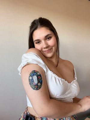 ExpressionMed Moody Moment Variety Pack Dexcom G6 Tape, Single Tape, Woman Wearing Floral Themed CGM Adhesive Patch Design