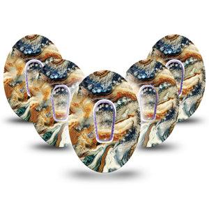 Sea in a Storm Dexcom G6 Adhesive, 5-Pack Tape and 5-Pack Sticker, Water Beach Themed Design Breathable CGM Tape