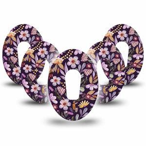 ExpressionMed Moody Blooms Dexcom G6 Adhesive Tape, 5-Pack, Purple Floral Design, Waterproof CGM Adhesive Patch