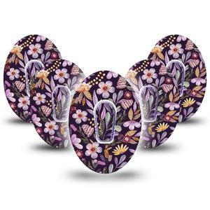 ExpressionMed Moody Blooms Dexcom G6 Adhesive Tape, 5-Pack Tape and 5-Pack Sticker, Purple Floral Design, Waterproof CGM Adhesive Patch