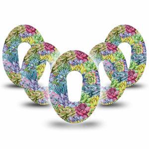 Blue Succulents Dexcom G6 Tape, 5- Pack, Wild Florals Inspired, CGM Fixing Ring Design