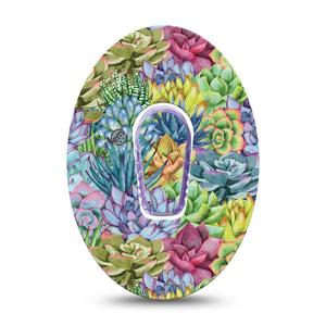 Blue Succulents Dexcom G6 Tape, Single Tape and Sticker, Wild Florals Inspired, CGM Fixing Ring Design
