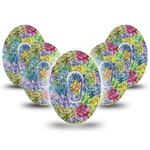 Blue Succulents Dexcom G6 Tape, 5- Pack Tape and 5-Pack Sticker, Wild Florals Inspired, CGM Fixing Ring Design