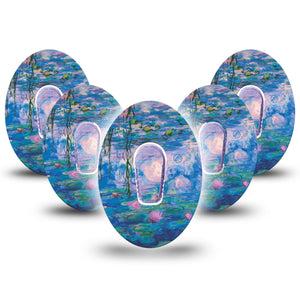 ExpressionMed Monet Water Lilies Dexcom G6 Tape 5-Pack Tape and 5-Pack Sticker Monet Artwork, Plaster Continuous Glucose Monitor Design