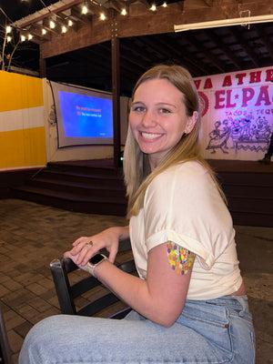 ExpressionMed Tulips Dexcom G6 Transmitter Sticker, Single Tape and Single Sticker, Woman Wearing Floral Themed CGM Adhesive Patch Design