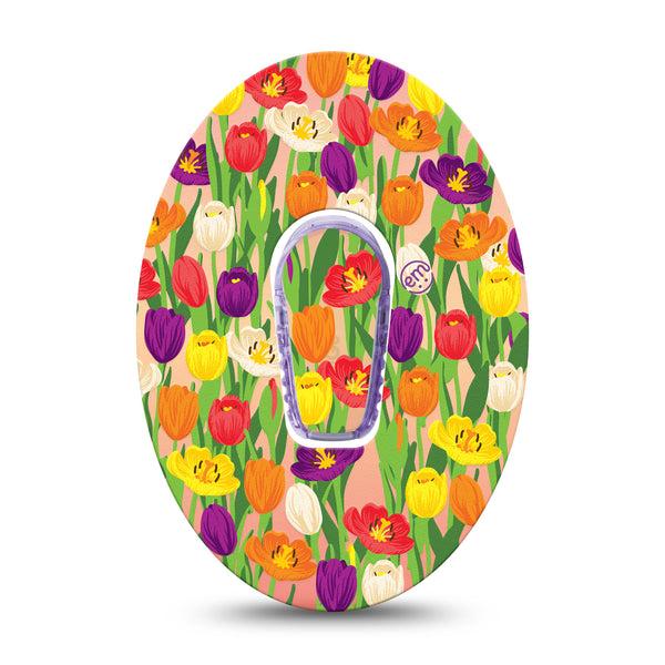 ExpressionMed Tulips Dexcom G6 Tape, Single, Colorful Spring Flowers Themed, CGM Overlay Patch Design with Center Sticker