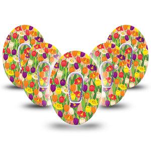 ExpressionMed Tulips Dexcom G6 Tape, 5-Pack, Spring Florals Inspired, CGM Adhesive Patch Design with Center Stickers