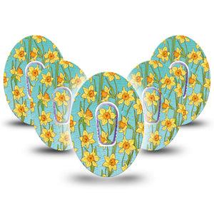 Daffodils Dexcom G6 Tape, 5-Pack, Summer Flower Inspired, CGM Adhesive Patch Design with Center Stickers